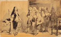 Herman ten Kate, Two Scenes of a Contract being Signed, Ink and wash on paper. Each