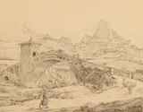 View of Subiaco and the Anio Bridge by German School early 19th century, Graphite on paper, offered May 2017