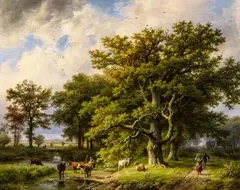 Barend Cornelis Koekkoek, Cattle Trough beside a Forest, Oil on panel