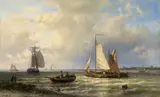 Abraham Hulk, Coastal Landscape with Sailing Boats, Oil on canvas (relined)