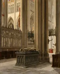 Carl Emanuel Conrad, View of Cologne Cathedral Kreuzkapelle with the Grave Monument of Engelbert von der Mark, Oil on panel