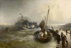 Storm at Ostende Harbour by Andreas Achenbach, Oil on canvas (relined), sold May 2017
