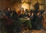 Wilhelm von Lindenschmit d. J., The Marburg Colloquy, Oil on card