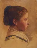 Wilhelm von Lindenschmit d. J., Young Woman in Profile, Oil on paper, mounted on card