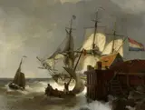 Andreas Achenbach, Sailing Ships on the Coast, Oil on canvas