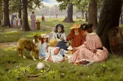 Horace van Ruith, A Picnic in Hyde Park, Oil on canvas, mounted on hardboard