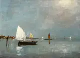 Pietro Fragiacomo, Sailing Ships on the Lagoon, Oil on canvas