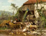 Carl Jutz the Elder, Poultry Run with Two Peacocks
