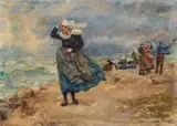 Lucien Alphonse Gros, On the Breton Coast, Watercolour on paper, mounted on card