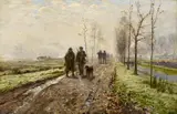 Departure of the Hunt by Hugo Mühlig, Oil on panel, offered May 2017