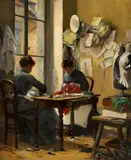 Emile Goerges (Géo) Weiss, Two Seamstresses at Work, Oil on canvas (relined)