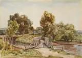 Herbert Hughes-Stanton, Bridge over the River Meon in Hampshire, Watercolour on paper
