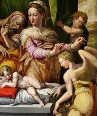 Orazio Samacchini, The Holy Family with Angels, Oil on panel (parquetted)