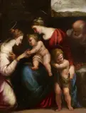 The Mystical Marriage of Saint Catherine by called Il Mondino Sigismondo Scarsella, Oil on copper, sold May 2017