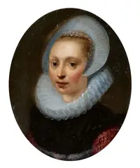 attributed to Gortzius Geldorp, Portrait of a Young Lady in a Bonnet and Ruff, Oil on copper