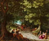 Flemish Forest Landscape with Apollo and the Nine Muses by Frans Francken the Younger and studio Abraham Govaerts and studio, Oil on panel, sold May 2017