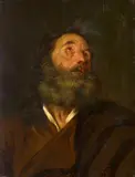 circle of Anthonis van Dyck, Study of the Head of a Bearded Man, looking up, Oil on panel (parquetted)