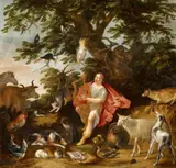Gillis Clasz. de Hondecoeter, Orpheus Enchanting the Animals, Oil on wood