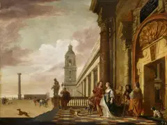 Courtship Scene before a Palace by the Sea by Gerard Houckgeest, Oil on panel, offered May 2017