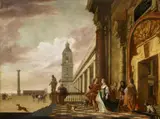 Gerard Houckgeest, Courtship Scene before a Palace by the Sea, Oil on panel