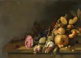 attributed to Hans Bollinger, Still Life with Roses and Fruit on a Table, Oil on panel