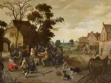 attributed to Joost Cornelisz. Droochsloot, By the Tavern, Oil on canvas (relined)
