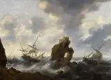Jacob Adriaensz Bellevois, A Rocky Coastline with Rough Seas, Oil on panel