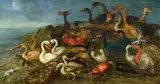 Ducks, Geese, a Peacock, and Other Birds by the Seashore by Flemish School 17th century, Oil on copper, mounted on a parquetted panel, sold May 2017