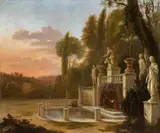 Hendrick Danckerts, Figures in an Italian Garden, Oil on canvas (relined)