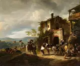 copy after Philips Wouwerman, The Blacksmith Shop, Oil on canvas (relined)