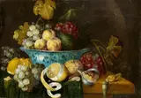 Thomas Mertens, Still Life with a Wan-Li Dish, Fruit, and Bread, Oil on canvas (relined)