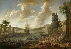 Pieter Casteels, River Landscape with Figures, Oil on canvas (relined)