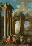 Alberto Carlieri, Two Architectural Capricci with Figures, Oil on canvas (relined). Each