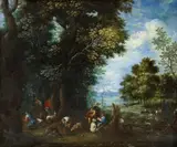 Johann Jakob Hartmann, Forest Landscape with a Hunting Party at Rest, Oil on copper