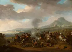 Jan van Huchtenburgh, Battle Scene, Oil on panel
