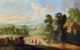 Jan Frans van Bredael, Landscape with Figures and Houses, Oil on copper