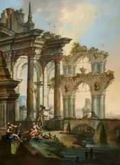 Architectural Capriccio with Figures by Ottani, Oil on canvas (relined), offered May 2017