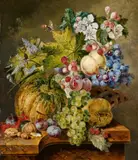 Jacobus Linthorst, Still Life with Autumn Fruit and Flowers, Oil on panel (parquetted)