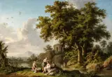 Jacob Philipp Hackert, Two Landscapes with Nymphs Bathing, Oil on canvas (relined). Each