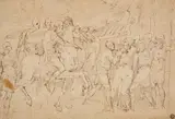 Girolamo Sellari, called da Carpi, attributed to, Roman Soldiers Arresting an Old Man, Grey ink