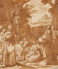 John the Baptist Preaching by attributed to Andrea Boscoli, Brown ink and was, sold May 2017