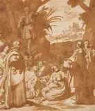attributed to Andrea Boscoli, John the Baptist Preaching, Brown ink and was