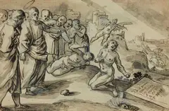 Michael Herr, Christ Healing the Sick, Black and brown ink with grey and white wash over black chalk, mounted in a collector's passepartout