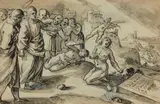 Michael Herr, Christ Healing the Sick, Black and brown ink with grey and white wash over black chalk, mounted in a collector's passepartout
