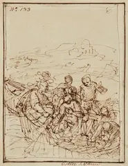 Giulio Benso, The Miraculous Draught of Fishes, Brown ink on paper, mounted on laid paper