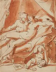 Abraham Bloemaert, Mars, Venus, and Cupid, Brown ink and was