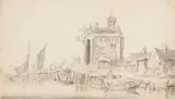 attributed to Herman Saftleven, Landscape with a Chapel, Black chalk, grey was