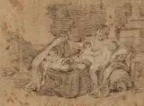 attributed to Carlo Cignani, A Mother with Three Children, Black chalk, heightened with white