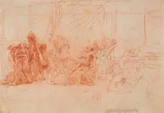 Giovanni Gioseffo dal Sole, The Death of Pompey, Red chalk on textured paper