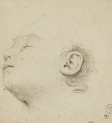Anton Domenico Gabbiani, Study of a Head of a Sleeping Child, Black chalk on laid paper